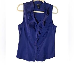 WHBM Blue Ruffle Sleeveless Top